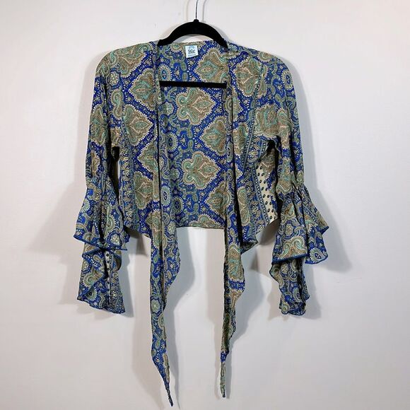 Ble Resort Collection Greece Crepe Luxury Beach Boho Wrap Top Tie Front Small* - Picture 1 of 8